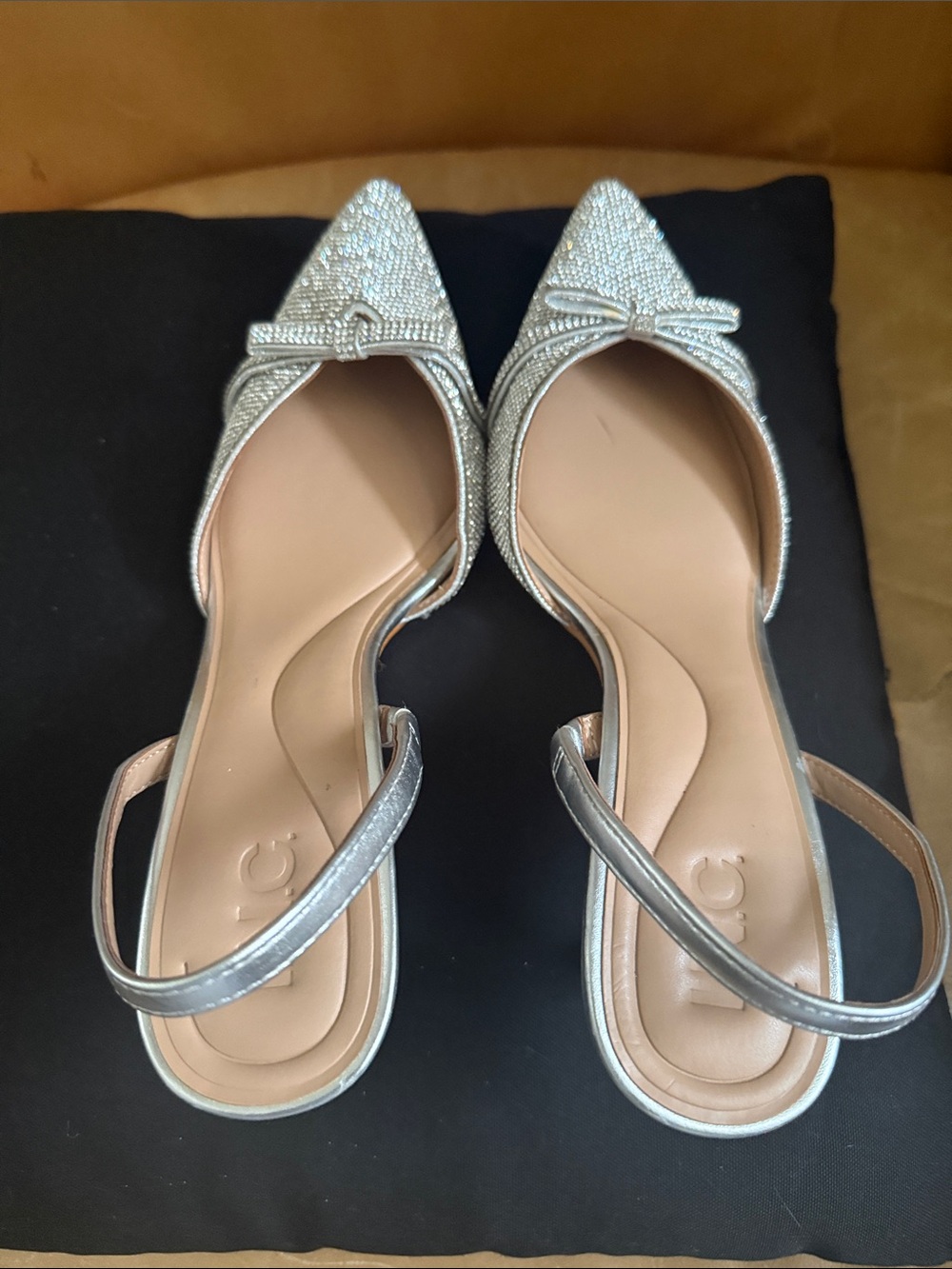 INC International Concepts Silver Rhinestone Pointed Slingback Heels - Picture 6 of 8